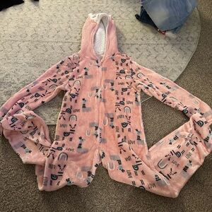 Pink Hooded Onesie with Fun Print